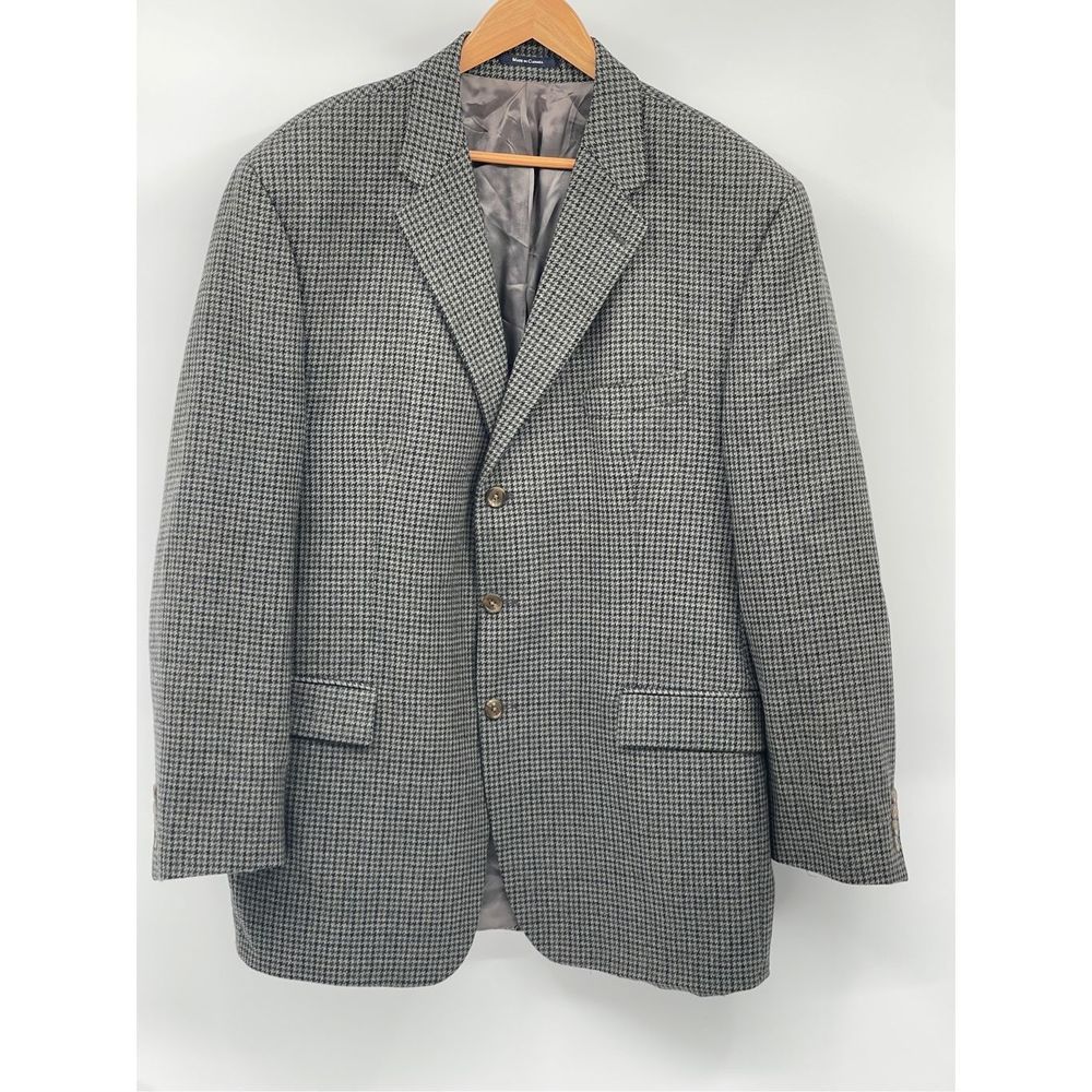 Chaps Ralph Lauren Blazer‎ Sport Coat Men 48T Green Gray Tweed Wool Houndstooth